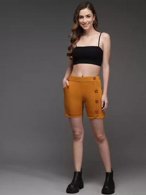 TANDUL  Solid Women Yellow Regular Shorts