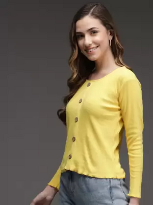 Casual Solid Women Yellow Top