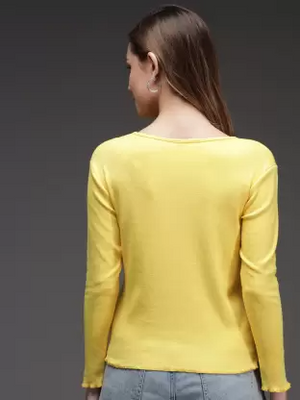 Casual Solid Women Yellow Top