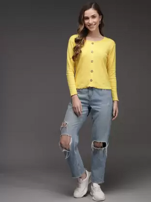 Casual Solid Women Yellow Top