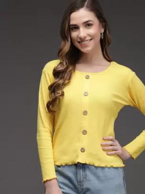 Casual Solid Women Yellow Top