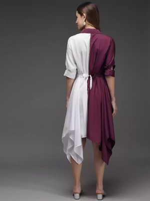TANDUL  Women Fit and Flare Maroon, White Dress