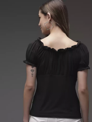 TANDUL  Casual Regular Sleeves Solid Women Black Top
