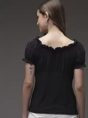 Casual Solid Women Black Top
