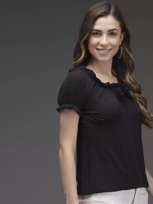 TANDUL  Casual Regular Sleeves Solid Women Black Top