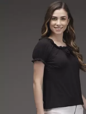 Casual Solid Women Black Top