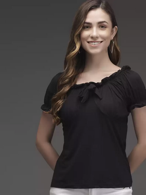 TANDUL  Casual Regular Sleeves Solid Women Black Top