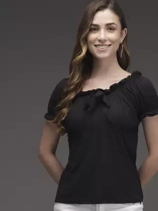 Casual Solid Women Black Top