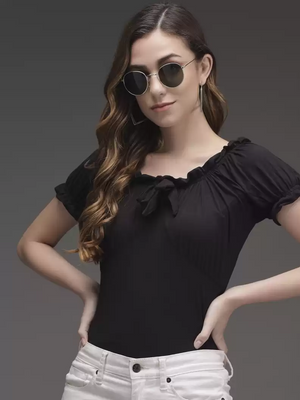 TANDUL  Casual Regular Sleeves Solid Women Black Top