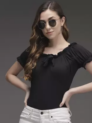 Casual Solid Women Black Top