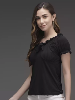 TANDUL  Casual Regular Sleeves Solid Women Black Top