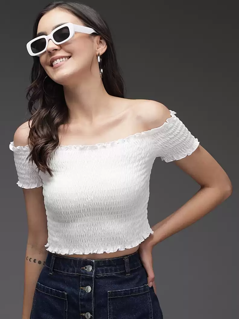 TANDUL  Casual Regular Sleeves Self Design Women White Top