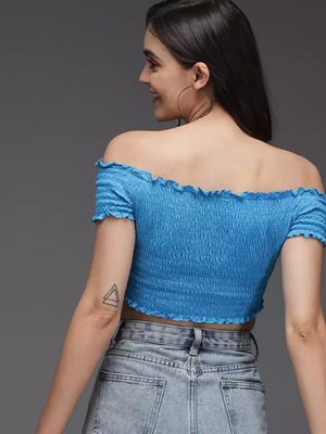 TANDUL  Casual Regular Sleeves Self Design Women Blue Top