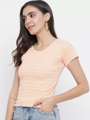 TANDUL  Casual Regular Sleeves Striped Women Orange Top