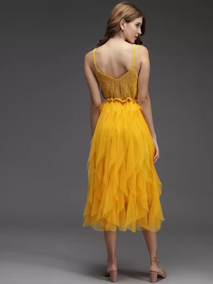 TANDUL  Women Fit and Flare Yellow Dress