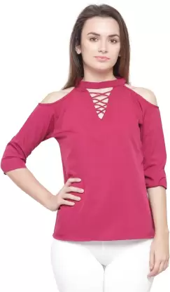 Casual Solid Women Pink Top