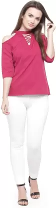 Casual Solid Women Pink Top