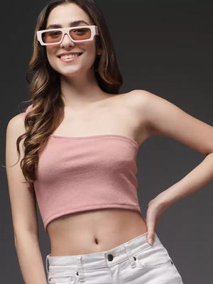 TANDUL  Casual Noodle Straps Solid Women Pink Top