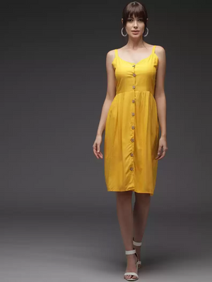 TANDUL  Women Fit and Flare Yellow Dress