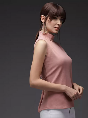 TANDUL  Casual Sleeveless Solid Women Pink Top
