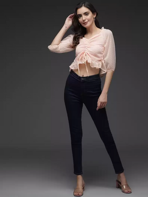 TANDUL  Casual Regular Sleeves Solid Women Pink Top