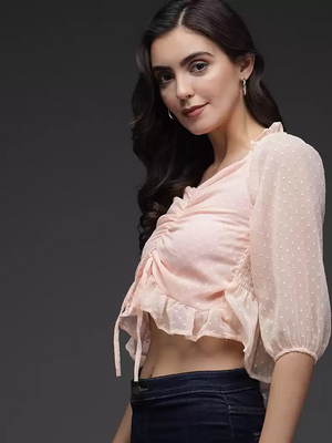 TANDUL  Casual Regular Sleeves Solid Women Pink Top