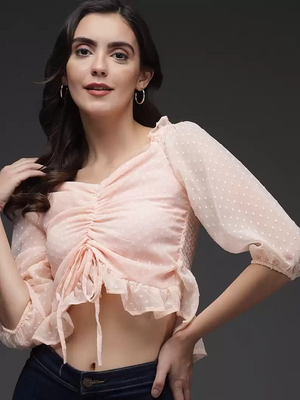TANDUL  Casual Regular Sleeves Solid Women Pink Top
