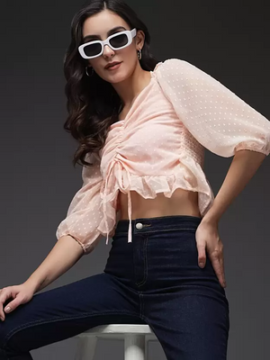 TANDUL  Casual Regular Sleeves Solid Women Pink Top