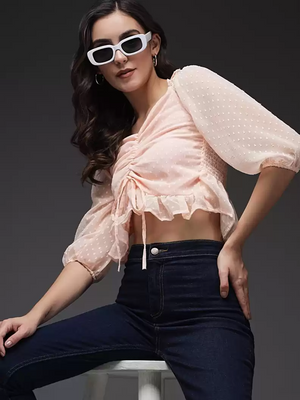 TANDUL  Casual Regular Sleeves Solid Women Pink Top