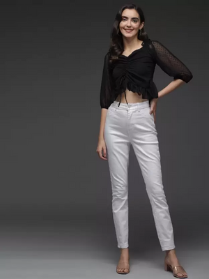 TANDUL  Casual Regular Sleeves Self Design Women Black Top