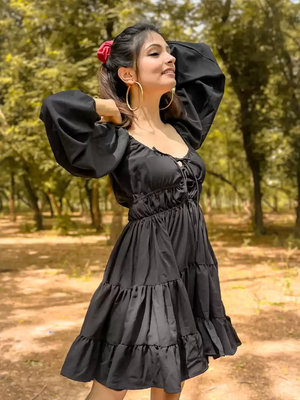 TANDUL  Women Fit and Flare Black Dress