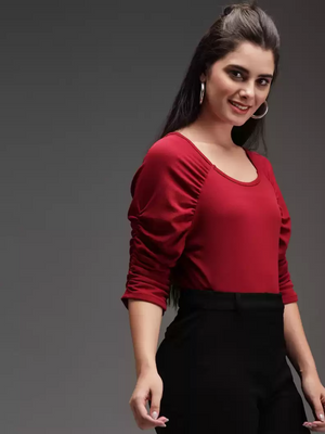 TANDUL  Casual Regular Sleeves Solid Women Maroon Top