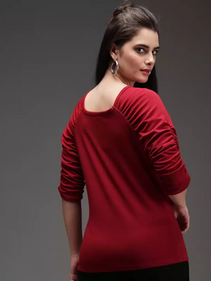 TANDUL  Casual Regular Sleeves Solid Women Maroon Top