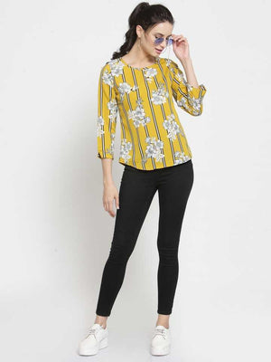 Casual Regular Sleeves Printed Women White, Yellow Top