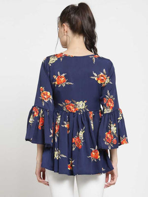 TANDUL  Casual Bell Sleeves Printed Women Dark Blue, Green, Orange Top