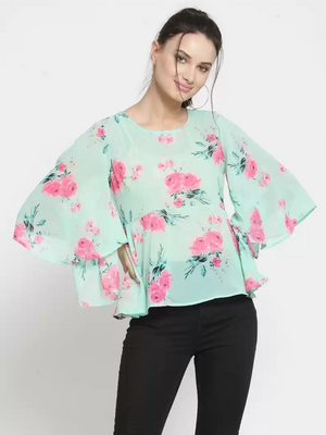 TANDUL  Casual Flared Sleeves Printed Women Multicolor Top