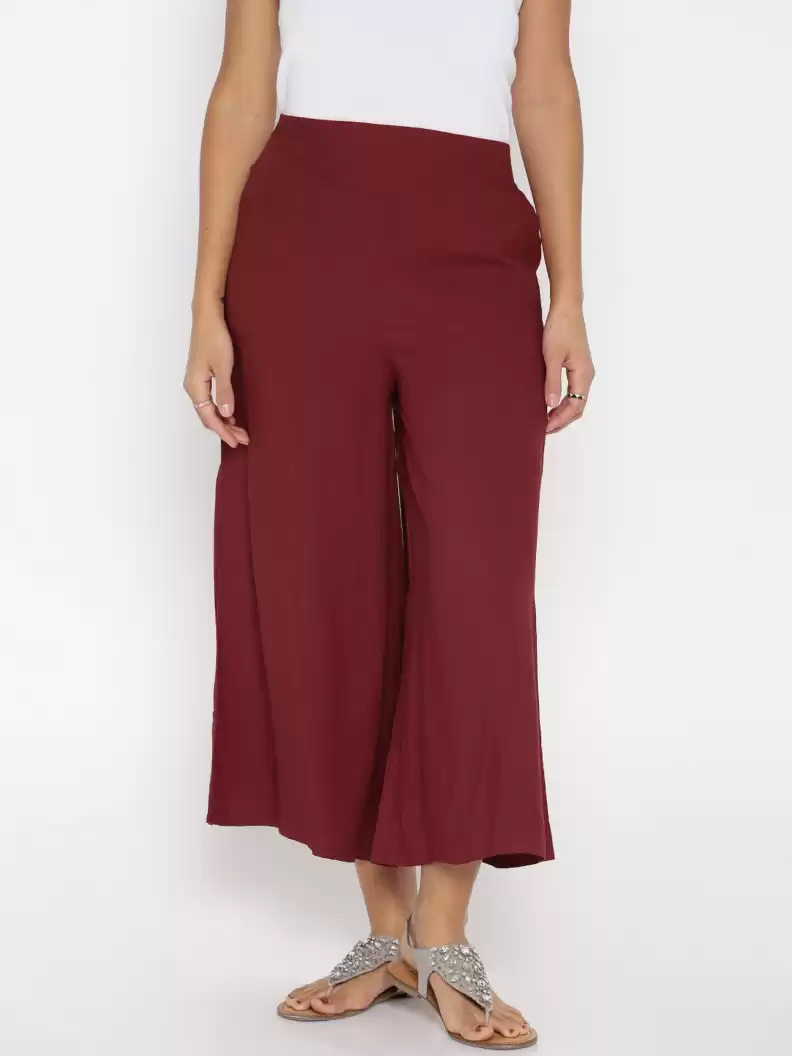 TANDUL  Flared Women Maroon Poly Crepe Trousers