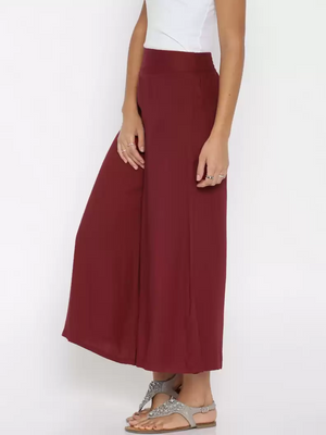 TANDUL  Flared Women Maroon Poly Crepe Trousers