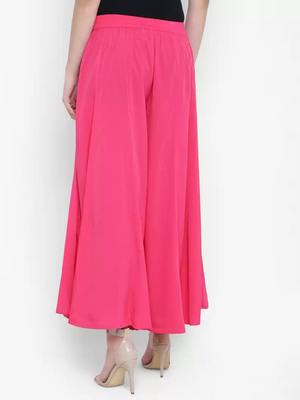 TANDUL  Flared Women Pink Poly Crepe Trousers