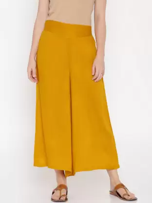 Flared Women Yellow Trousers