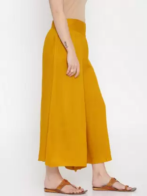 Flared Women Yellow Trousers