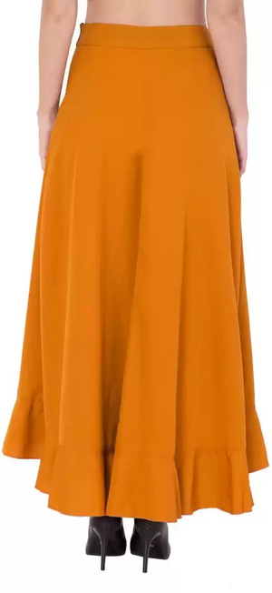TANDUL  Flared Women Yellow Poly Crepe Trousers