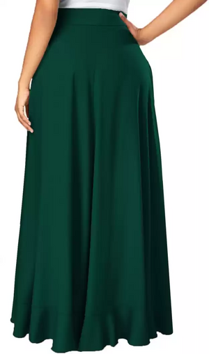 TANDUL  Flared Women Dark Green Poly Crepe Trousers
