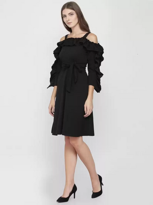 TANDUL  Women Fit and Flare Black Dress