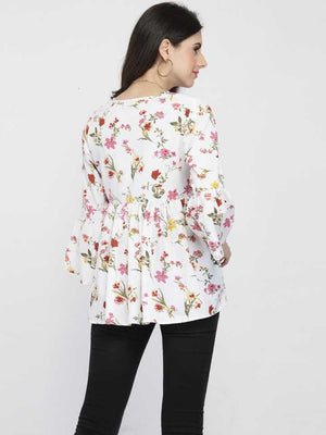 Casual Bell Sleeves Printed Women Multicolor Top