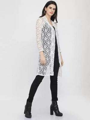 TANDUL  Women 3/4 Sleeve White Shrug