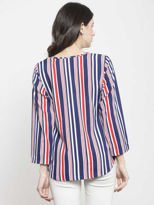 TANDUL  Casual Regular Sleeves Striped Women Red, White, Blue Top