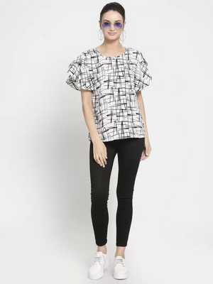 ZARVEY  Casual Ruffled Sleeves Printed Women Multicolor Top