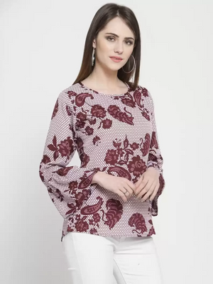 TANDUL  Casual Bell Sleeves Printed Women White, Maroon Top