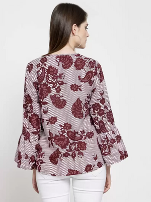 TANDUL  Casual Bell Sleeves Printed Women White, Maroon Top